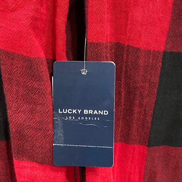 Lucky Brand Shirt Mens Medium Red Black Buffalo Plaid Pearl Snap Western NWT - Picture 4 of 9
